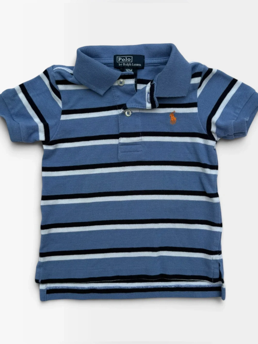 Polo Ralph Lauren Blue White Black Stripe Pique Polo Baby 12 Months Orange Pony